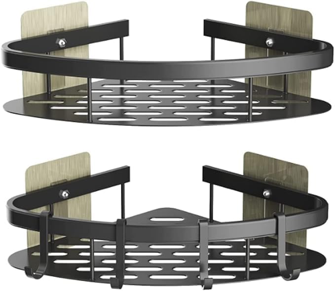 Self-Adhesive Aluminium Bathroom Corner Shelf Rack Bathroom Corner Organizer Stand Bathroom Organisers Storage Racks Bathroom Shelf/Shelves Corner (Set of 2) - Image 4