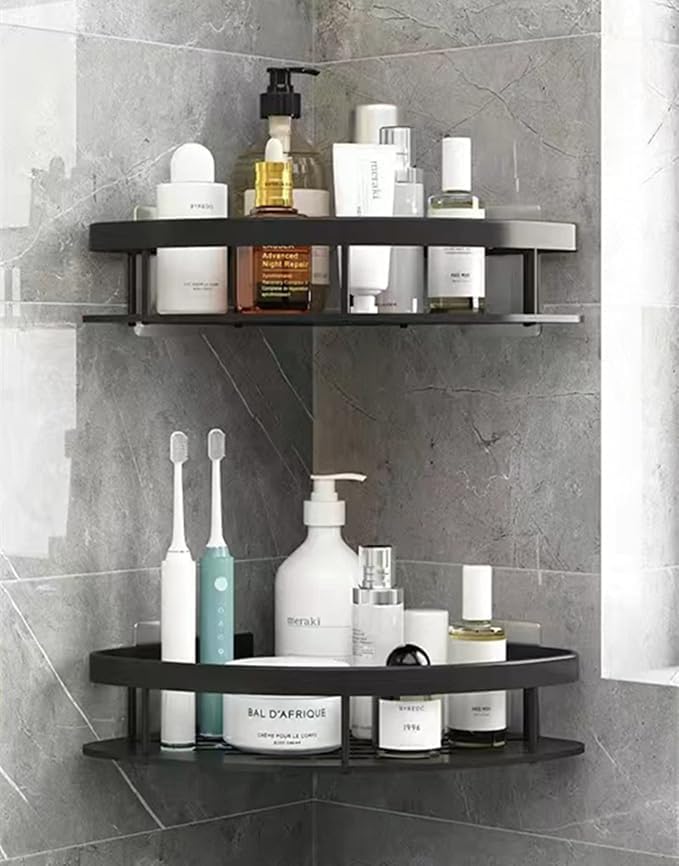 Self-Adhesive Aluminium Bathroom Corner Shelf Rack Bathroom Corner Organizer Stand Bathroom Organisers Storage Racks Bathroom Shelf/Shelves Corner (Set of 2) - Image 1
