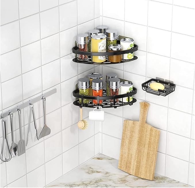 Self-Adhesive Aluminium Bathroom Corner Shelf Rack Bathroom Corner Organizer Stand Bathroom Organisers Storage Racks Bathroom Shelf/Shelves Corner (Set of 2) - Image 5