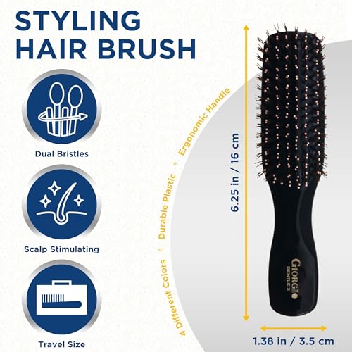 Giorgio Gentle Mini Hair Brush for Men - Dual Length Bristles for Fine and Thick Hair, Scalp Massager, Detangler, and Travel Brush - Image 2