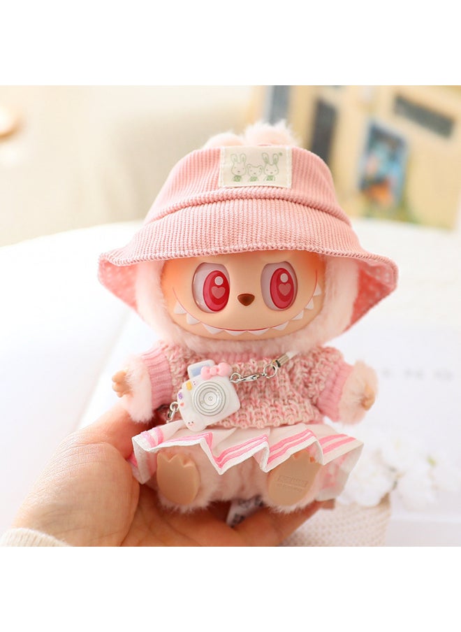 The Second Generation Of Labubu Blind Box Pendant Clothes Sit Party Pull Cloth Doll Clothes For JK Pleated Skirt Suit-Specifications:Suitable For First-generation And Second-generation Pendants (doll Not Included)-Color:Pink Casual Hat (clothes Only)  - Image 3