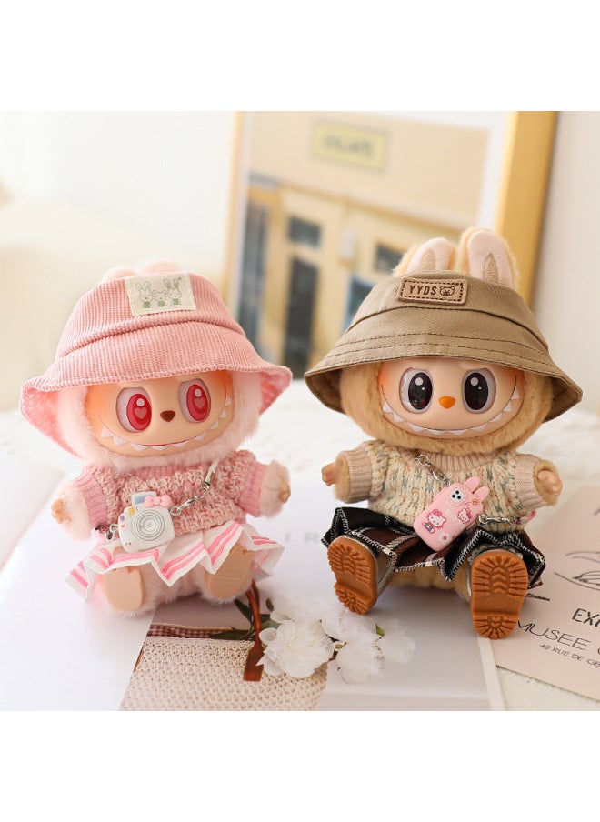 The Second Generation Of Labubu Blind Box Pendant Clothes Sit Party Pull Cloth Doll Clothes For JK Pleated Skirt Suit-Specifications:Suitable For First-generation And Second-generation Pendants (doll Not Included)-Color:Pink Casual Hat (clothes Only)  - Image 2