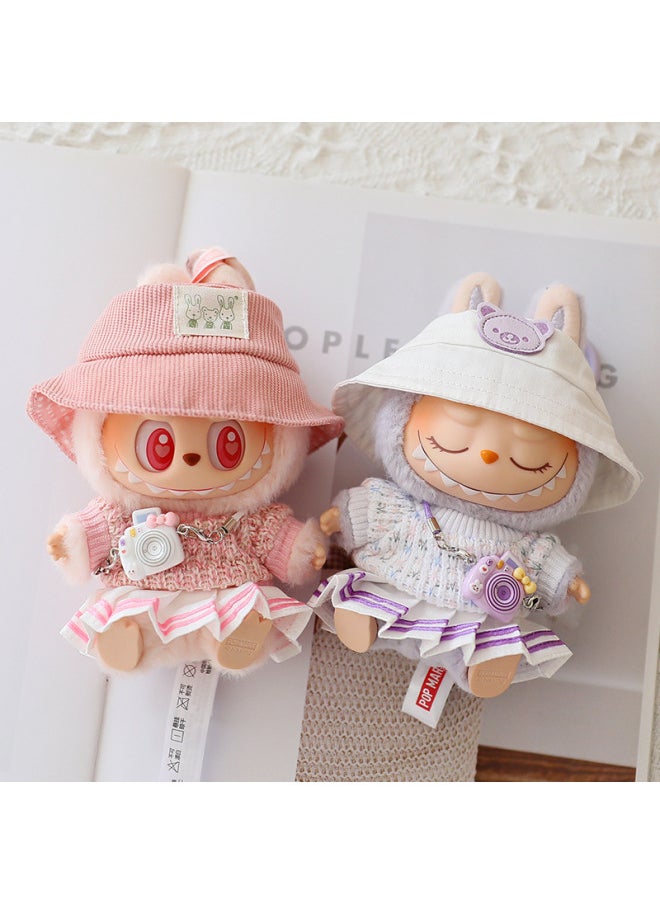 The Second Generation Of Labubu Blind Box Pendant Clothes Sit Party Pull Cloth Doll Clothes For JK Pleated Skirt Suit-Specifications:Suitable For First-generation And Second-generation Pendants (doll Not Included)-Color:Pink Casual Hat (clothes Only)  - Image 5