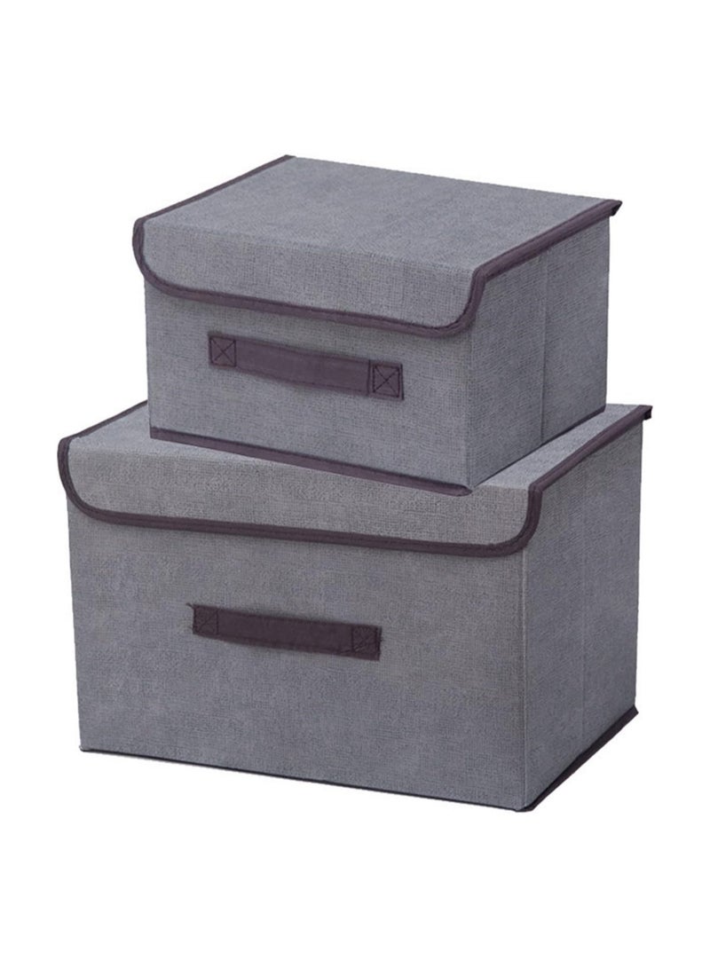 BLOOMING TIME Pack Of 2 Foldable Storage Box With Lid for Clothes, Office, Bedroom, Toys, Living Room (Grey) - Image 1