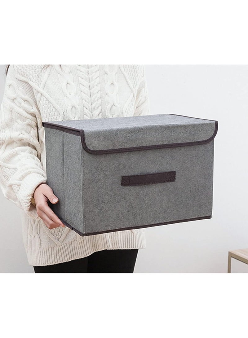 BLOOMING TIME Pack Of 2 Foldable Storage Box With Lid for Clothes, Office, Bedroom, Toys, Living Room (Grey) - Image 2