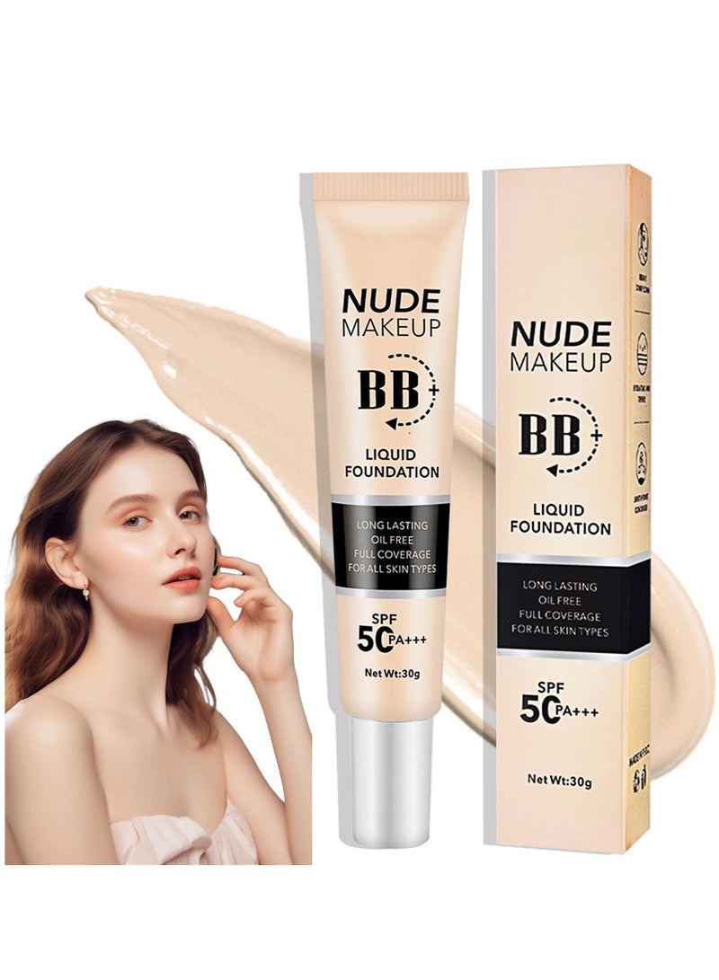 SYOSI Hydrating BB Cream with SPF 50+ PA++++, Waterproof Flawless Concealer Full Coverage BB Cream, Long Lasting Moisturizing Full Coverage Liquid Foundation, All-Day Hold, All Skin Types, Ivory  - Image 1