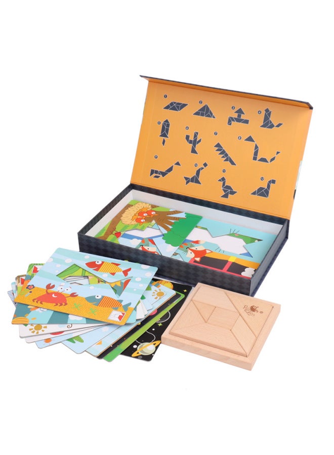 أحجية الصور المقطوعة الهندسية الخشبية الإبداعية للأطفال ألعاب تعليمية خشبية للتعليم المبكر للأولاد والبنات ألعاب ألغاز تطوير الذكاء - اللون: XHN- لون دافئ Tangram - Image 3