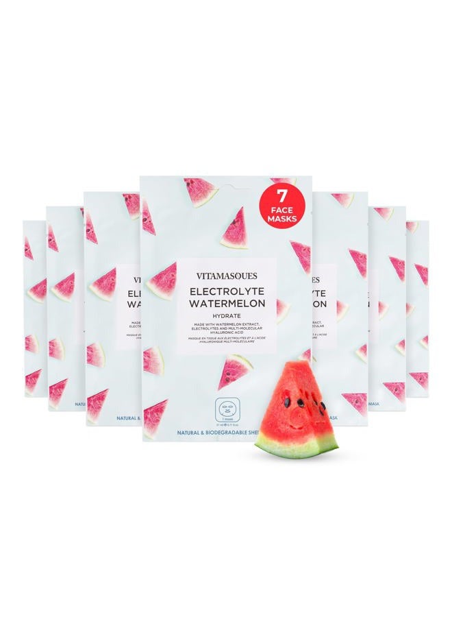 Vitamasques Electrolyte Watermelon Face Sheet Mask, 7 Pack, Boosts Skin Elasticity, Hydrating, Moisturizing, Plant-Based, Vegan-friendly - Image 1