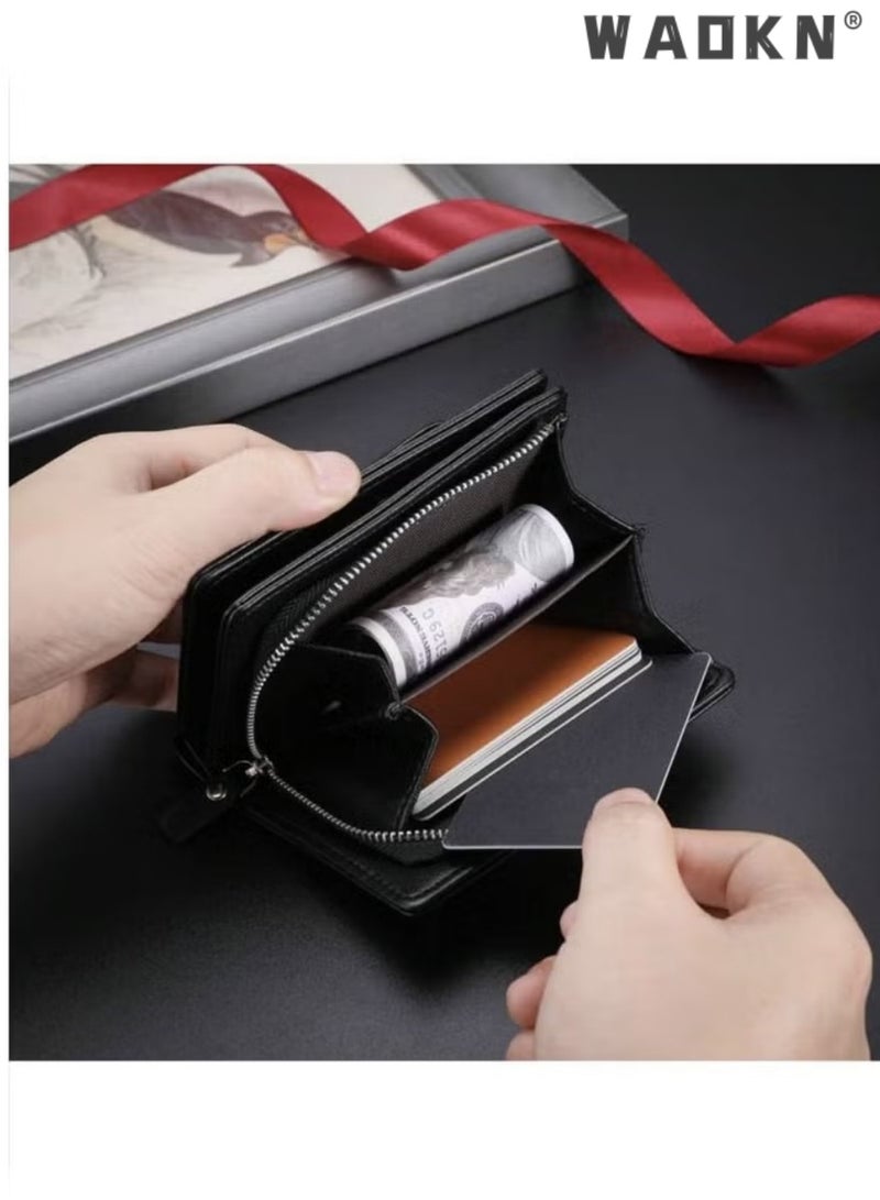 WAOKN New Vintage Style Men Wallet, 2-Fold Large Capacity Card   Wallet，Deer Head Design, Multifunctional Zipper Wallet, Multiple Card Slots, Multi-function Card Holder for Youth Students, Great Gift for Men - Image 2
