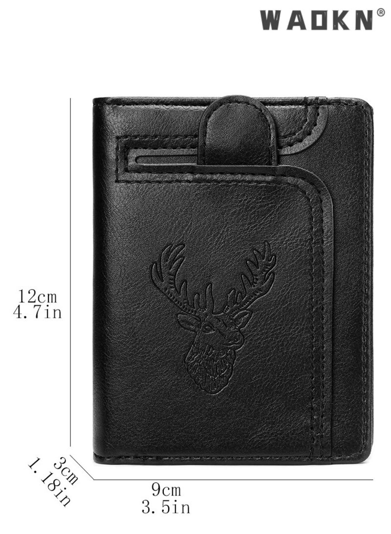 WAOKN New Vintage Style Men Wallet, 2-Fold Large Capacity Card   Wallet，Deer Head Design, Multifunctional Zipper Wallet, Multiple Card Slots, Multi-function Card Holder for Youth Students, Great Gift for Men - Image 5
