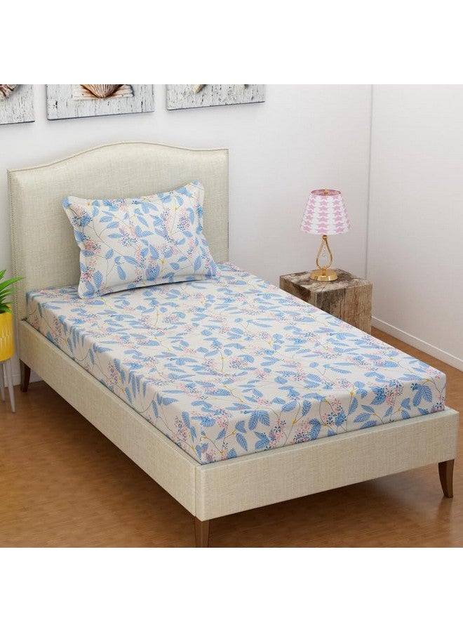 BSB HOME Premium Glace Cotton 180 TC Flat Single Bedsheets Breathable | Wrinklefree (Size-60 X 90 Inch) with 1 King Size Pillow Covers (Size-17 X 27 Inches, Small Flower, Off White) - Image 1