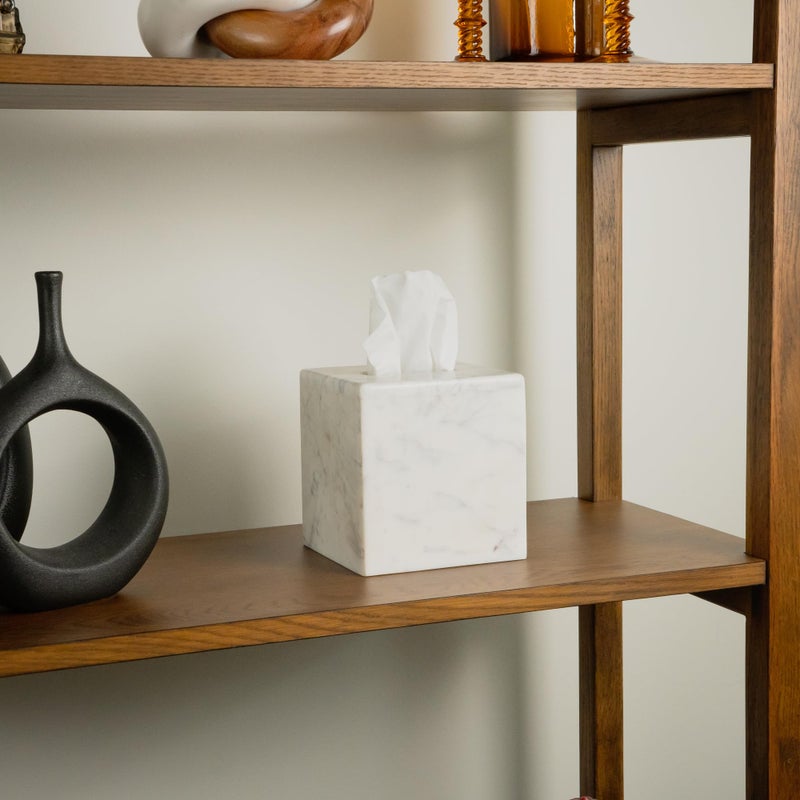Cork & Mill Marble Tissue Box Cover for Kleenex and More, Decorative Cube Style Holder, Large Square Facial Tissue Dispenser Container for Home, Real Solid White Marble Bathroom Accessory - Image 3