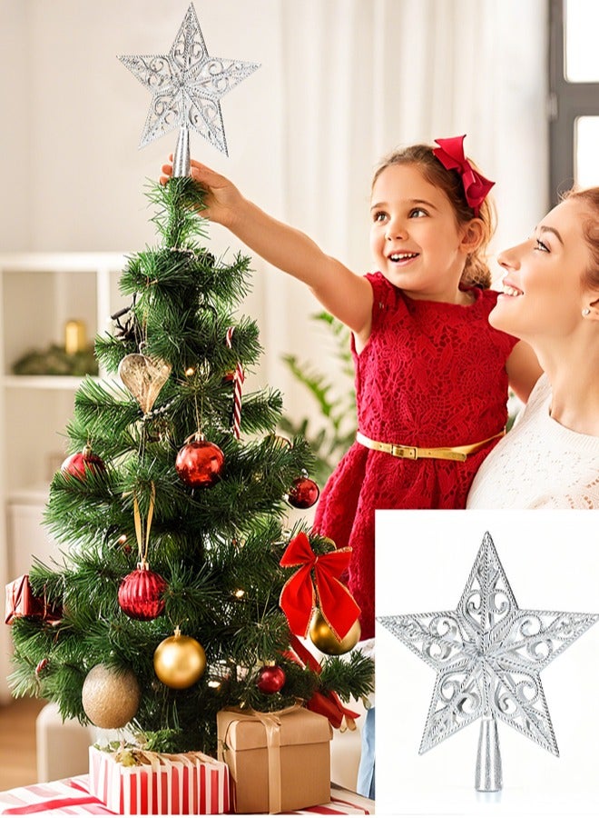 تابيت قطعة واحدة من زينة شجرة عيد الميلاد على شكل نجمة خماسية، لتزيين شجرة عيد الميلاد، ولإضفاء أجواء احتفالية مميزة (فضية) - Image 1