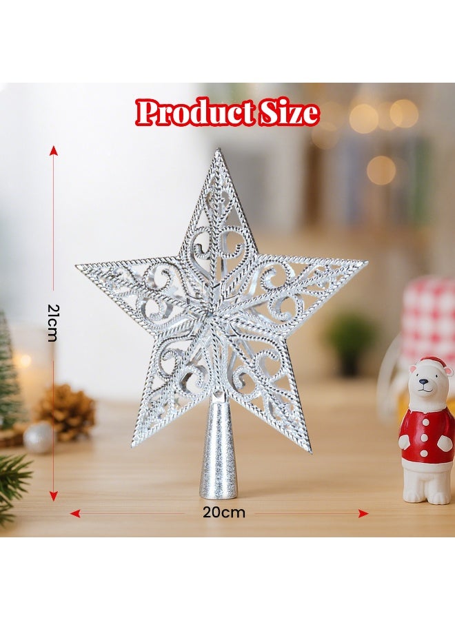 تابيت قطعة واحدة من زينة شجرة عيد الميلاد على شكل نجمة خماسية، لتزيين شجرة عيد الميلاد، ولإضفاء أجواء احتفالية مميزة (فضية) - Image 2