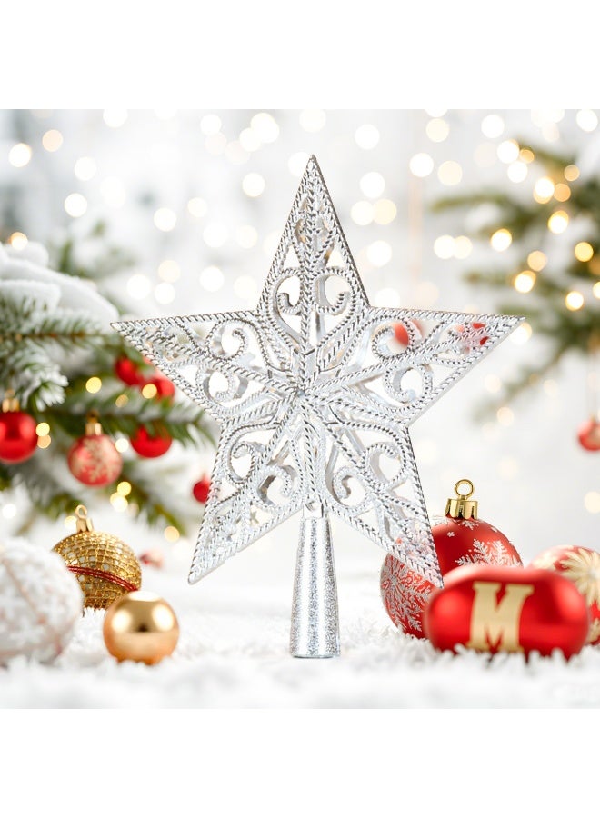 تابيت قطعة واحدة من زينة شجرة عيد الميلاد على شكل نجمة خماسية، لتزيين شجرة عيد الميلاد، ولإضفاء أجواء احتفالية مميزة (فضية) - Image 4