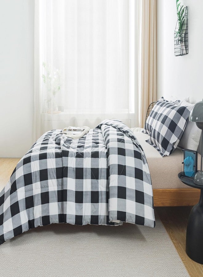 Caressma Black White Comforter Set Twin Size, Buffalo Plaid Comforter Bedding Set, Stylish Geometric Plaid Fluffy Home Decor for All Seasons - Image 4