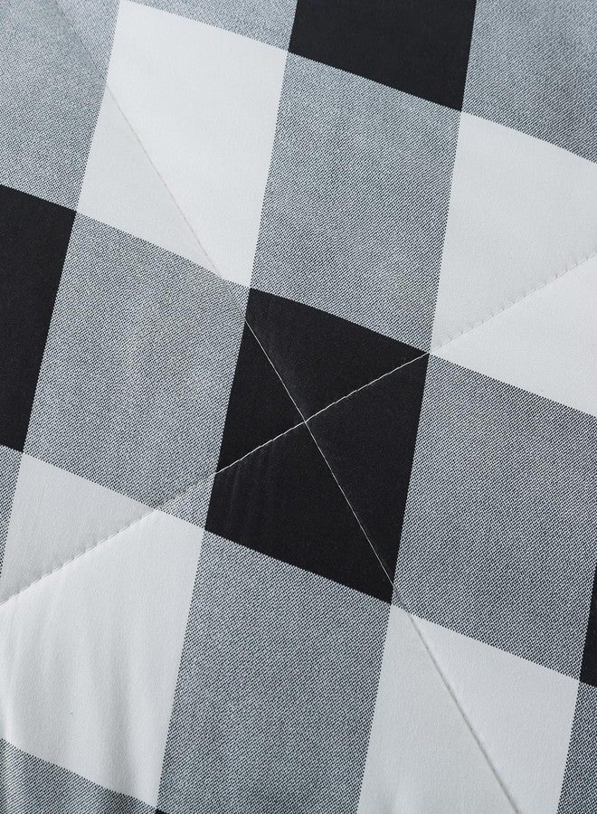 Caressma Black White Comforter Set Twin Size, Buffalo Plaid Comforter Bedding Set, Stylish Geometric Plaid Fluffy Home Decor for All Seasons - Image 5