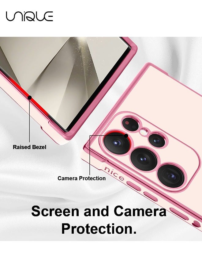Unique Compatible with Samsung Galaxy S24 Ultra Case Love Heart Plating Electroplate Luxury Elegant Case Camera Protector Soft TPU Shockproof Protective Back Cover Galaxy S24 Ultra Case - Pink - Image 3