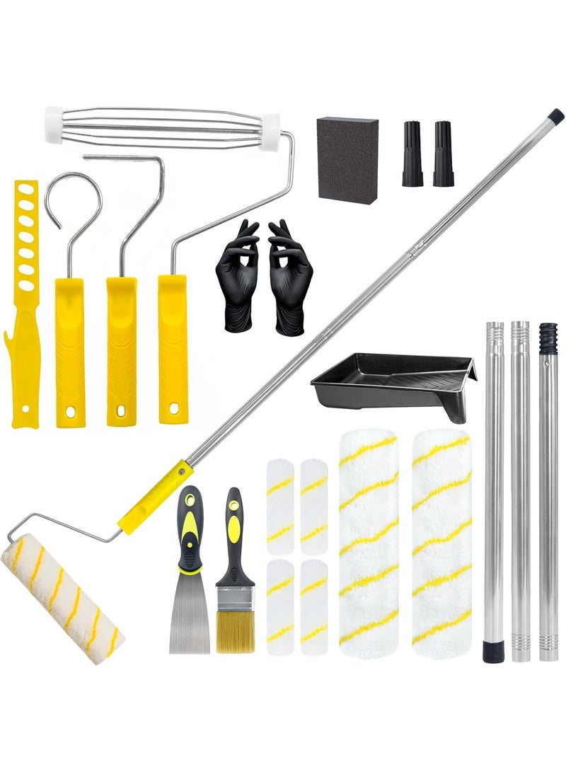 LBMT 18-Piece Paint Roller Kit with 3.3ft Extension Pole, 4" & 9" Roller Covers, Paint Tray & Brushes for Professional Painting,House Paint Rolle for Interior Walls, Ceilings & Home Projects - Image 1