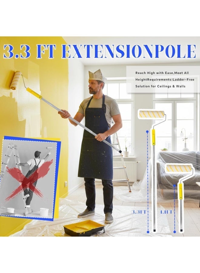 LBMT 18-Piece Paint Roller Kit with 3.3ft Extension Pole, 4" & 9" Roller Covers, Paint Tray & Brushes for Professional Painting,House Paint Rolle for Interior Walls, Ceilings & Home Projects - Image 3