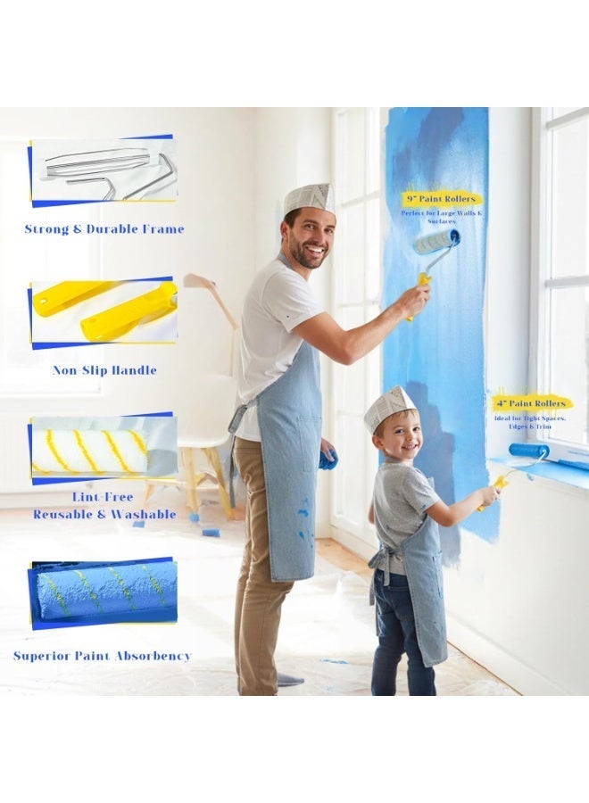LBMT 18-Piece Paint Roller Kit with 3.3ft Extension Pole, 4" & 9" Roller Covers, Paint Tray & Brushes for Professional Painting,House Paint Rolle for Interior Walls, Ceilings & Home Projects - Image 5