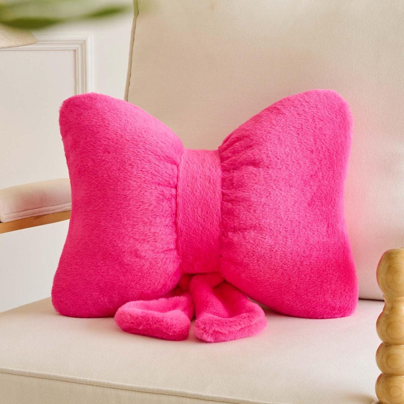 Lfsaaj Bow Throw Pillow, Bow Decorative Pillows, Aesthetic Room Decor Bow Pillows, Cute Coquette Bow Shaped Plush Lumbar Pillow for Bed Couch Living (Hot Pink 12 Inch) - Image 1