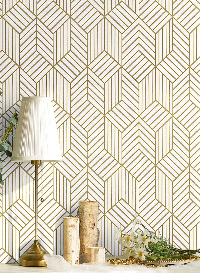 CiCiwind Peel and Stick Wallpaper Boho Wall Paper Modern White and Gold Geometric Contact Paper for Cabinets Removable Self Adhesive Bathroom Wallpaper for Bedroom Papel Tapiz para Pared 15.7"x78.7" - Image 1