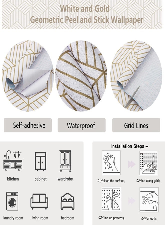 CiCiwind Peel and Stick Wallpaper Boho Wall Paper Modern White and Gold Geometric Contact Paper for Cabinets Removable Self Adhesive Bathroom Wallpaper for Bedroom Papel Tapiz para Pared 15.7"x78.7" - Image 4