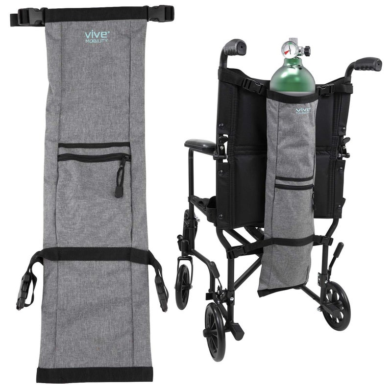 Vive Mobility Vive Oxygen Tank Holder for Wheelchair - Portable Medical Cylinder Backpack for Travel - Carrier Accessories Bag for Walker, Rollator, Scooter - Case Fits Canister Sizes M2, M4, M6, M9, C, D, E - Image 1