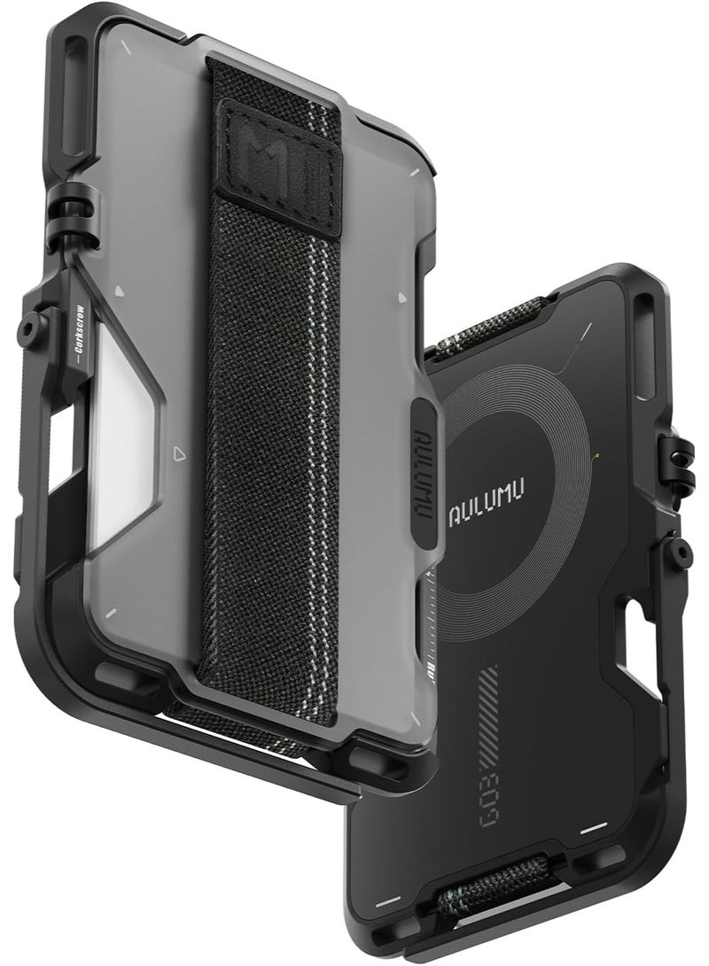 Aulumu G03 Transparently Magnetic Wallet Card Holder | Magnetic Wallet Compatible with MagSafe | Multi Function - Mobile Phone Stand/Grip | Bottle Opener | RFID Shielding Card - Translucent Grey - Image 1