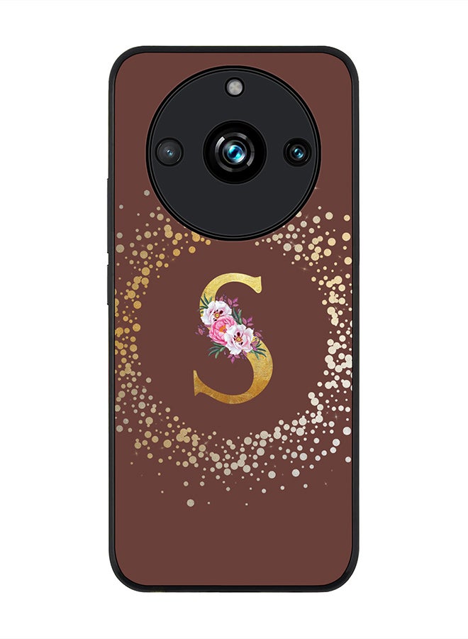 Stylizedd Rugged Black Edge case for Realme 11 Pro/Realme 11 Pro+, Slim fit Phone Case Cover- Custom Monogram Initial Letter Floral Pattern Alphabet - S (Brown) - Image 1