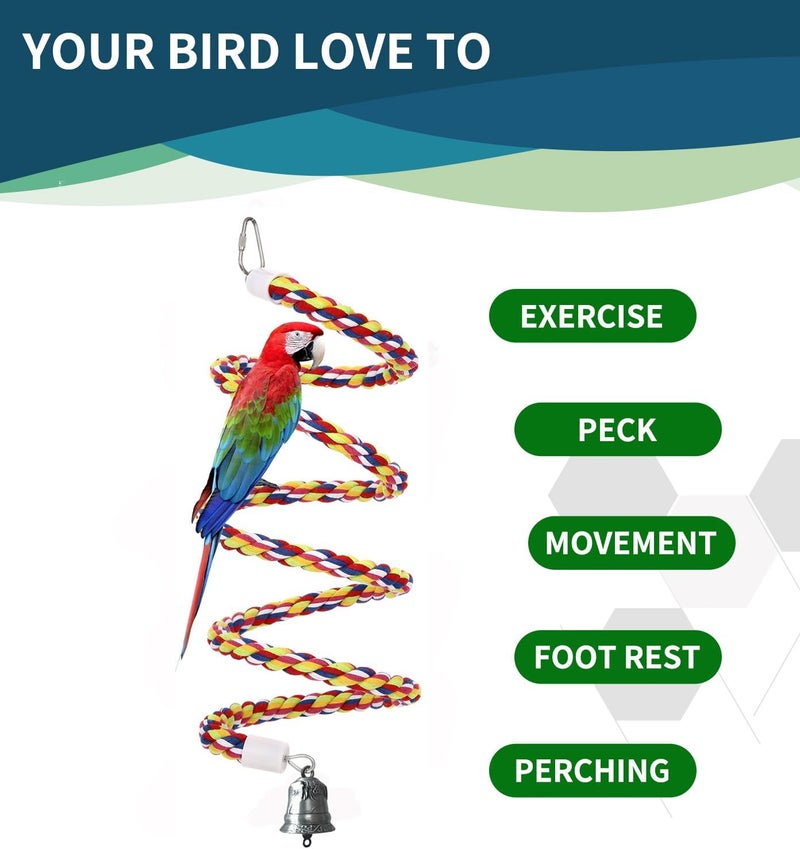 : 2 قطعة من ألعاب تدليك الطيور بحبل قطني بطول 63 بوصة؛ مصنوعة من القطن بنسبة 100%، خالية من الروائح الكريهة، مناسبة للببغاوات والكوكاتييل ذات الحجم الصغير إلى المتوسط. - Image 5