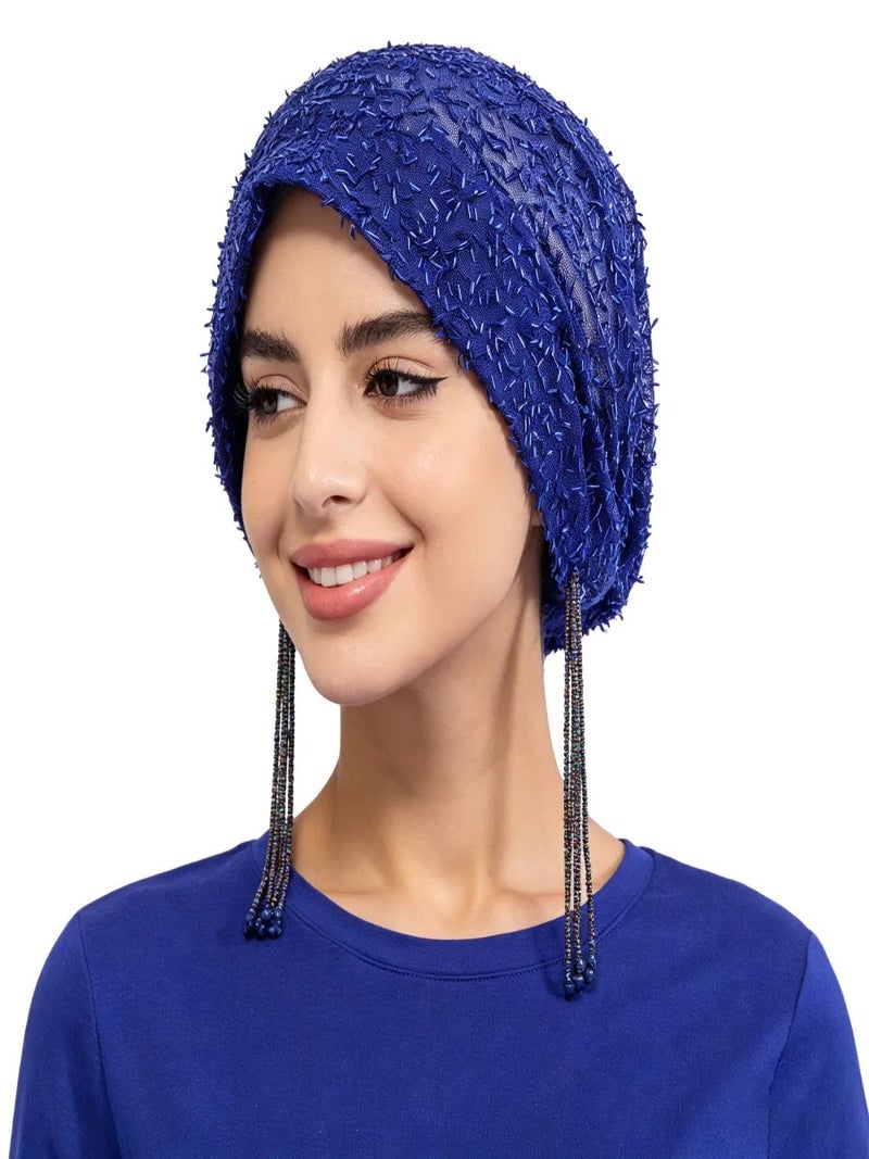 Handmade Beaded Headwrap Hat with Tassel Accessory for Women Fashion Turban Hat - Image 1