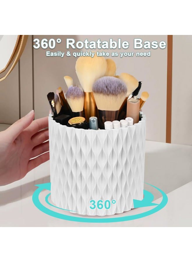 WAFJAMF Makeup Brush Holder 360 Rotating Cosmetics Holders Storage Cup for Vanity Desktop Bathroom Countertop 5 Slot Makeup Brushes Container - Classic Style - Pearl White - Image 4