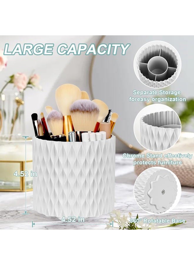 WAFJAMF Makeup Brush Holder 360 Rotating Cosmetics Holders Storage Cup for Vanity Desktop Bathroom Countertop 5 Slot Makeup Brushes Container - Classic Style - Pearl White - Image 2