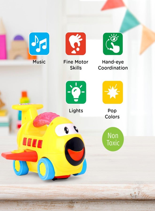 COSMOBABY طائرة موسيقية فاخرة من كوزموبابي للأطفال من عمر 3 سنوات فما فوق، تعمل بالضغط والتحرك، مزودة بإضاءة LED - أصفر وأحمر - Image 3