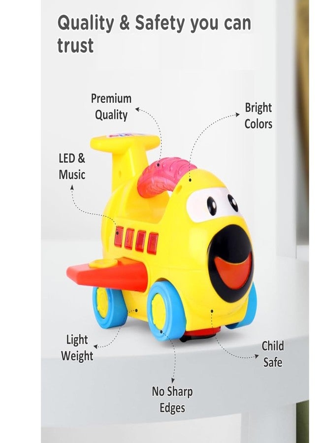COSMOBABY طائرة موسيقية فاخرة من كوزموبابي للأطفال من عمر 3 سنوات فما فوق، تعمل بالضغط والتحرك، مزودة بإضاءة LED - أصفر وأحمر - Image 2