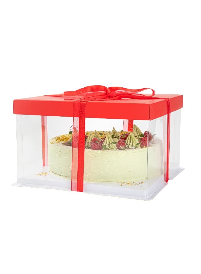 Restaurantware Sweet Vision 10 Inch x 8.25 Inch Transparent Cake Boxes, 10 Grease Resistant Base Clear Cake Boxes - Red Lid, Red Ribbon, Plastic Birthday Cake Boxes, For Weddings Or Birthdays - Image 2