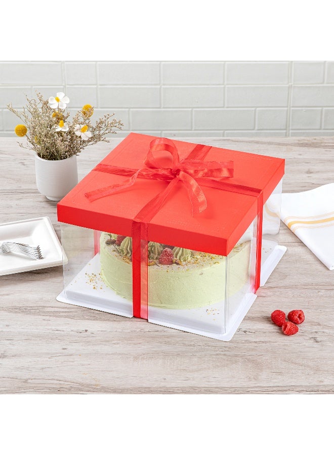 Restaurantware Sweet Vision 10 Inch x 8.25 Inch Transparent Cake Boxes, 10 Grease Resistant Base Clear Cake Boxes - Red Lid, Red Ribbon, Plastic Birthday Cake Boxes, For Weddings Or Birthdays - Image 4