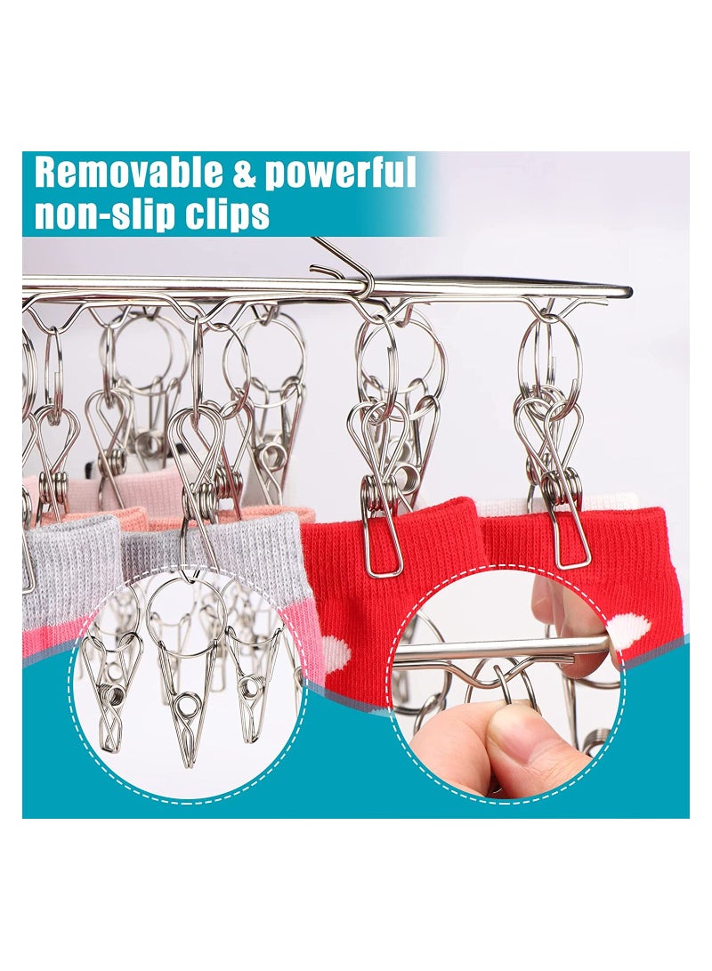 رف تجفيف الجوارب من الفولاذ المقاوم للصدأ، حامل جوارب مقاوم للرياح مع 36 دبوسًا وخطاف دوار، للجوارب، الملابس الداخلية والأغراض الصغيرة. - Image 5
