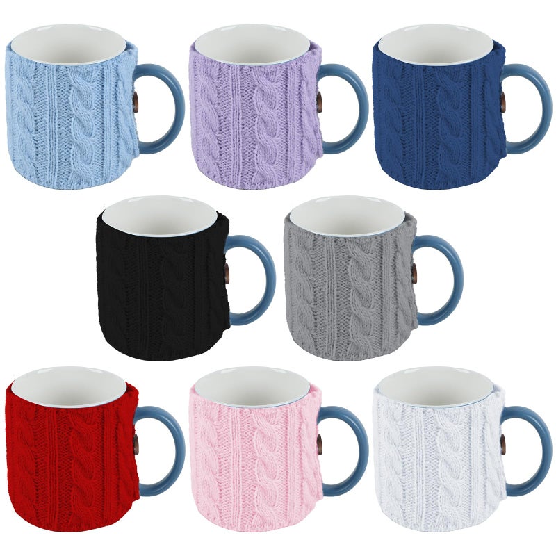 8 Pcs Knitted Coffee Mug Cozy  Reusable Crochet Cup Warmer with Buttons  Winter Gift for Coffee and Tea Drinkers