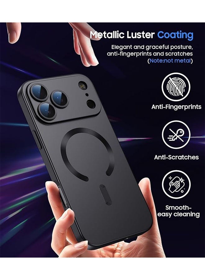 Magnetic Case for iPhone 17 Pro Max, [MagSafe Compatible][Built-in Camera Lens Protector][Light Slim] Soft Silicone Bumper Shockproof Metallic Luster Phone Case for iPhone 17 Pro Max 6.9 inch, Black - Image 3