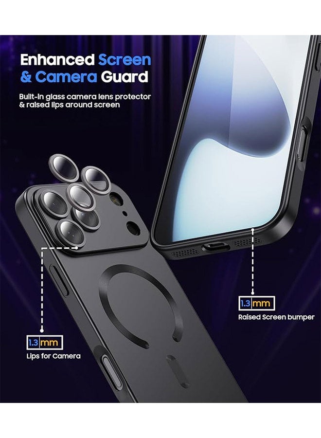 Magnetic Case for iPhone 17 Pro Max, [MagSafe Compatible][Built-in Camera Lens Protector][Light Slim] Soft Silicone Bumper Shockproof Metallic Luster Phone Case for iPhone 17 Pro Max 6.9 inch, Black - Image 2