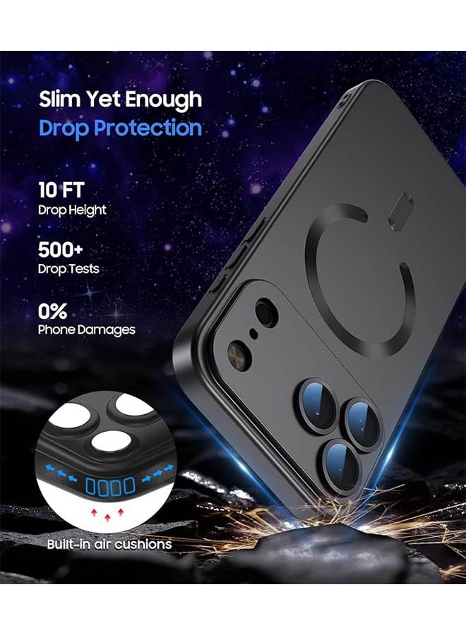 Magnetic Case for iPhone 17 Pro Max, [MagSafe Compatible][Built-in Camera Lens Protector][Light Slim] Soft Silicone Bumper Shockproof Metallic Luster Phone Case for iPhone 17 Pro Max 6.9 inch, Black - Image 4