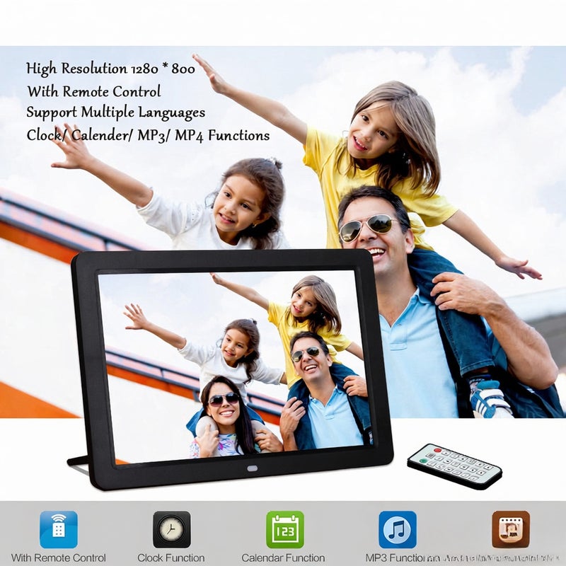 Digital Picture Frame Black High Resolution LED Screen - Multimedia Playback Clock & Calendar Function Digital Photo Album for Home Living Room Bedroom - Image 3