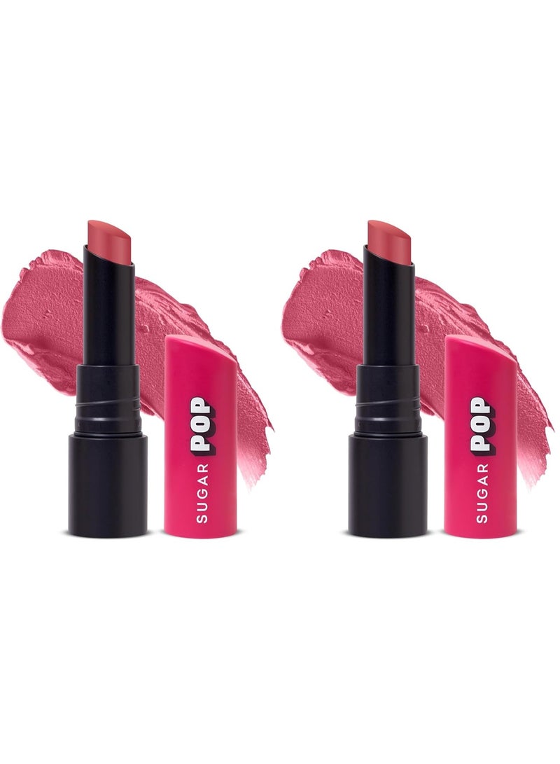 SUGAR POP Ultrastay Transferproof Lipstick | 100% Transferproof | Waterproof Matte Lipstick | Vitamin E | 4 gm - 02 Floral Fantasy (Pack of 2) - Image 1