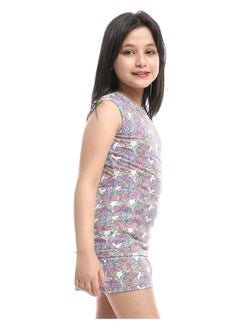 Andora Sleeeveless Slip On White, Blue & Red Leaves Pajama  - Image 5