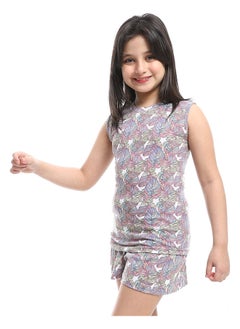 Andora Sleeeveless Slip On White, Blue & Red Leaves Pajama  - Image 2