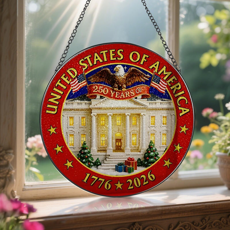 LAOWEIKI 250 Years of America Stained Glass Suncatcher, Stained Glass Window Hanging & Decor, 1776-2026 US 250th Anniversary Ornament, Patriotic Ornament, American Independence Day Gift, July 4 Decor - Image 5