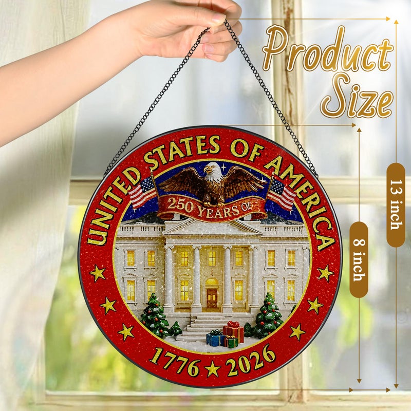 LAOWEIKI 250 Years of America Stained Glass Suncatcher, Stained Glass Window Hanging & Decor, 1776-2026 US 250th Anniversary Ornament, Patriotic Ornament, American Independence Day Gift, July 4 Decor - Image 4